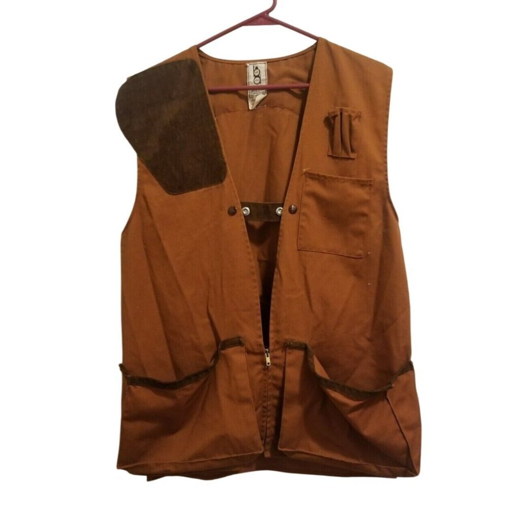 Bob Allen Sportswear Brown Shooting Vest Large With Suede Accents & Pocket